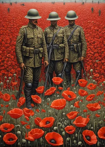 soldiers stand under a shower of a million poppy flowers,remembrance day,red poppies,poppy fields,poppy family,poppies,coquelicot,lest we forget,red poppy,poppy field,field of poppies,poppy flowers,se