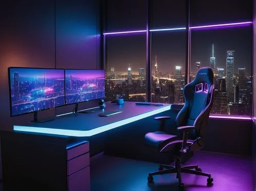 computer desk,computer room,monitor wall,computer workstation,blur office background,modern office,desk,monitors,creative office,game room,night administrator,fractal design,secretary desk,cyberpunk,gamer zone,pc tower,visual effect lighting,lures and buy new desktop,computer monitor,working space,Photography,General,Natural