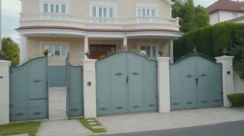 landscape , fence , house , classic , exterior , outdoor , trees , flowers , cars , street , people , lighting , grey granite out door 
floor , beige marble walls
,an old fashioned house with arched e