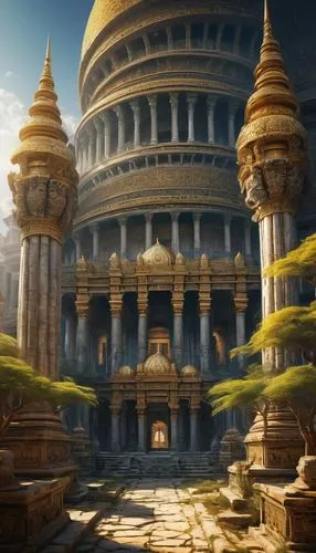 vimana,ancient city,artemis temple,labyrinthian,tempel,somtum,hall of supreme harmony,asgiriya,bagan,gopura,pravara,ancient buildings,sanctum,ancient house,shambhala,white temple,karakas,stone palace,mandalay,temple,Conceptual Art,Fantasy,Fantasy 12