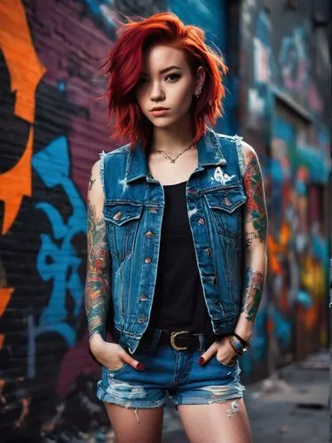 tattoo girl,punk,denim background,jeans background,girl in overalls,grunge,greta oto,jean jacket,denim jacket,punk design,rocker,tattoos,denim,rockabilly style,toni,harley,lis,rockabella,tattoo artist,renegade,Conceptual Art,Fantasy,Fantasy 19