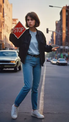 retro woman,pedestrian,a pedestrian,retro women,girl holding a sign,retro girl,girl and car,stop sign,80s,girl with speech bubble,woman holding gun,ny,stop and go,woman in menswear,the style of the 80-ies,lubitel 2,woman pointing,pointing woman,album cover,blogger icon,Photography,Fashion Photography,Fashion Photography 19