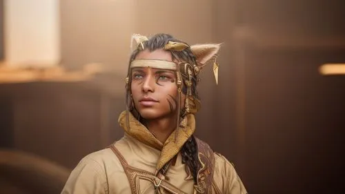 young man, tan skin braids, golden eyes, feline ears,arabian mau,buckskin,native american indian dog,war bonnet,ancient egyptian girl,tribal chief,tutankhamen,tutankhamun,bohemian shepherd,anglo-nubia