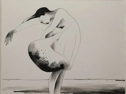 Moonlit Serenity by the Sea ,Passion Sexy Painting ,Naked Woman  Abstract Body Art Oil Painting
,ink painting,danseuse,tusche indian ink,hirschfeld,dance with canvases,dancer,blumenfeld,ballet dancer,