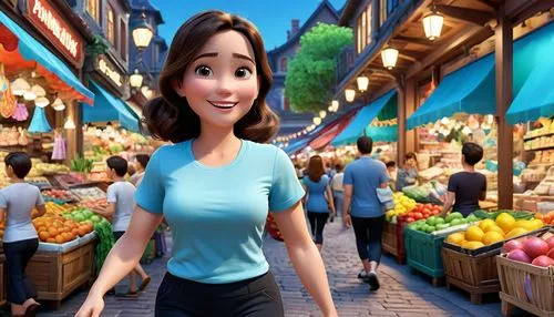 renderman,cute cartoon character,shopping street,3d background,cute cartoon image,anime 3d,market introduction,woman shopping,shopkeeper,cartoon video game background,grocer,marketplace,shopgirl,animator,disneytoon,dubailand,grocers,greengrocer,compositing,shopping icon,Unique,3D,3D Character