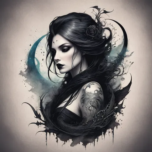 Create a tattoo font with a gothic and mysterious vibe.,gothic woman,fantasy portrait,sorceress,dark art,goth woman,vampire woman,vampire lady,fantasy art,lady of the night,moonflower,mystical portrai