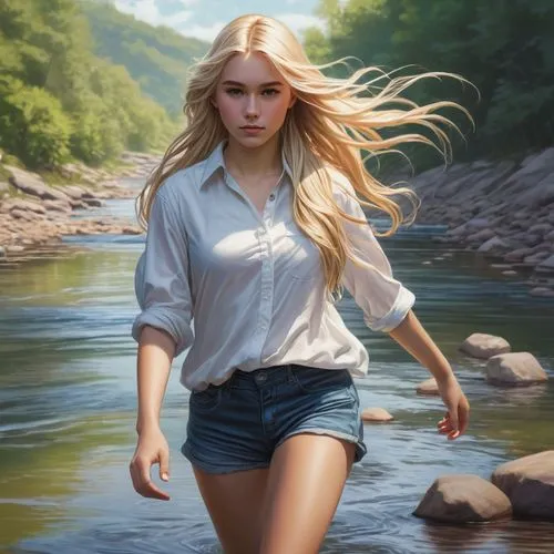 the blonde in the river,girl on the river,blonde woman,girl on the boat,world digital painting,girl walking away,flowing,woman walking,on the river,blond girl,digital painting,flowing water,blonde girl,female runner,oil painting,flowing creek,fantasy picture,fantasy art,fantasy portrait,girl in a long,Conceptual Art,Fantasy,Fantasy 03