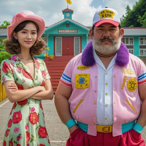 右邊男人,下巴沒有鬍子,身高比左邊女老師矮,park staff,popeye village,couple goal,vintage man and woman,hanbok,korea,man in pink,the h'mong people,korean drama,husband and wife,korean,funny mr lee,kdrama,harajuku,man and w