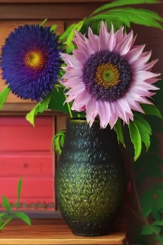 purple dahlias,purple chrysanthemum,violet chrysanthemum,wooden flower pot,gerbera daisies,filled dahlias,african daisies,terracotta flower pot,green chrysanthemums,flower vases,barberton daisies,kore