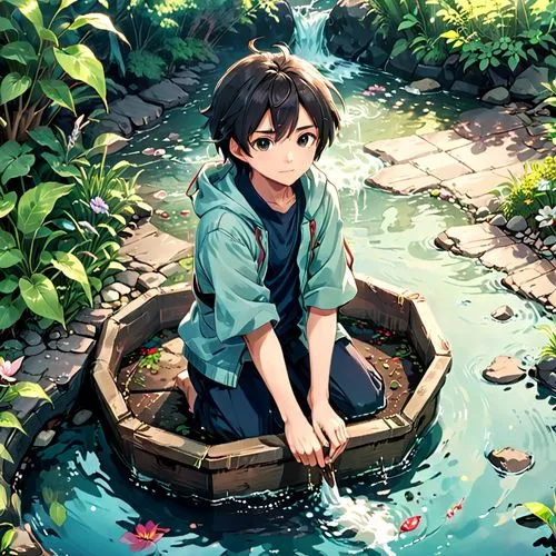 wishing well,eguren,eren,coracle,horikawa,haru,ritsu,kazuma,hotspring,hibiya,kazuto,ryunosuke,pedalo,oikawa,shigehiro,miroku,arrietty,taking a bath,onsen,bird bath,Anime,Anime,Realistic