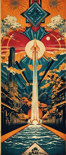 Craft an intense movie poster for Oppenheimer featuring the backdrop of Hiroshima.,travel poster,fukushima,yokohama,atomic age,osaka bay,hiroshima,stalin skyscraper,odaiba,osaka,stalinist skyscraper,m