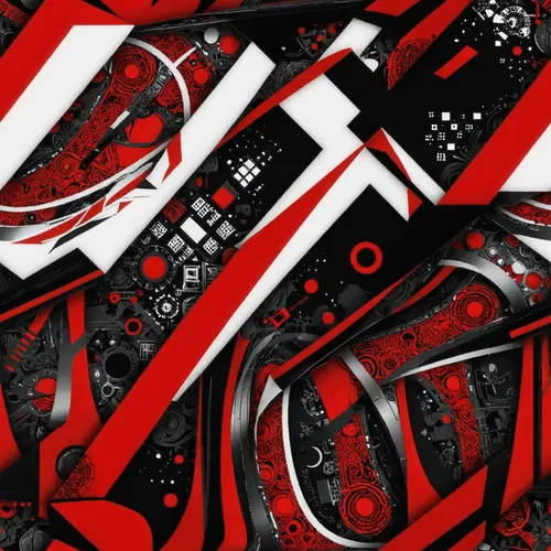 The screen displays a futuristic masterpiece, with black and red colors and intricate patterns, in a minimalist style. The T, D adorn each other, contrasting sharply against the white background. The 