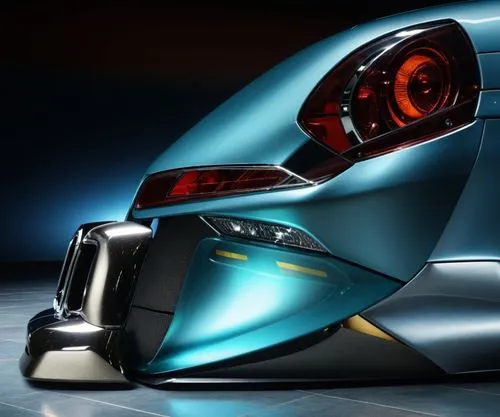 the back end of a blue car with chrome trim,futuristic car,concept car,tron,renault alpine,electric sports car,pininfarina,Photography,General,Realistic