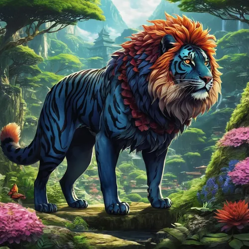 forest king lion,king of the jungle,royal tiger,male lion,blue tiger,female lion,lion - feline,lion,african lion,a tiger,masai lion,lion father,felidae,leo,panthera leo,kyi-leo,stone lion,serengeti,type royal tiger,simba,Illustration,Japanese style,Japanese Style 12