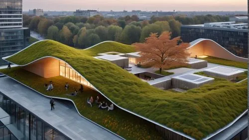 grass roof,roof landscape,roof garden,bjarke,cubic house,roof terrace,moss landscape,mvrdv,safdie,landscaped,gensler,koolhaas,urban design,libeskind,greentech,modern architecture,cube house,green lawn,heatherwick,metal roof