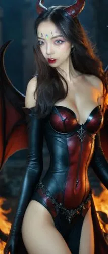 魅魔,an oriental women in a black outfit with horns and wings,bedevil,demoness,vampirella,fantasy woman,devil,scarlet witch