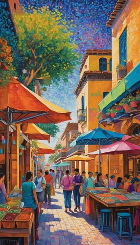 nicaraguan cordoba,antigua guatemala,albuquerque,souk,street scene,colorful city,oil painting on canvas,altos de chavon village,positano,mediterranean,italian painter,oil painting,tuscan,the market,marrakech,murano,covered market,market,palo alto,fruit market,Conceptual Art,Daily,Daily 31