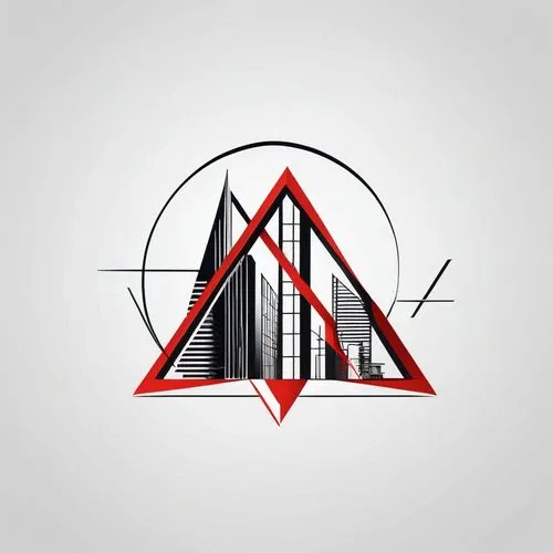 aarchitecture minimal design follow the lines of a geometric shape. building plan red and black colors without round shapes lettre A,the logo for an upcoming studio, called the triangle,triangles back