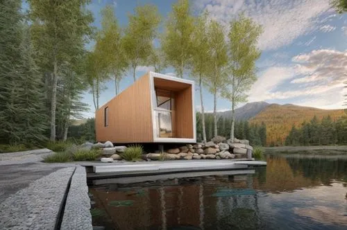 house with lake,the cabin in the mountains,small cabin,floating huts,inverted cottage,snohetta,house by the water,cube stilt houses,cubic house,corten steel,wooden sauna,prefab,house in the mountains,timber house,house in mountains,cabins,bohlin,methow,summer house,houseboat,Common,Common,Natural