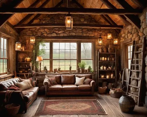 reading room,the cabin in the mountains,sitting room,great room,coziness,living room,home interior,rustic aesthetic,family room,livingroom,coziest,cabin,loft,beautiful home,breakfast room,wooden beams,inglenook,sunroom,interior decor,furnishings,Illustration,Realistic Fantasy,Realistic Fantasy 29