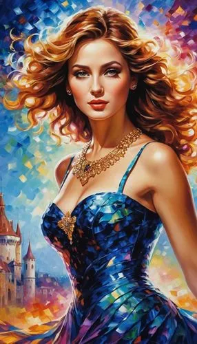 celtic woman,fantasy art,art painting,oil painting on canvas,fantasy woman,fantasy picture,oil painting,fairy tale character,italian painter,photo painting,meticulous painting,fantasy girl,mystical portrait of a girl,celtic queen,femininity,creative background,colorful background,3d fantasy,fantasy portrait,divine healing energy,Photography,General,Commercial