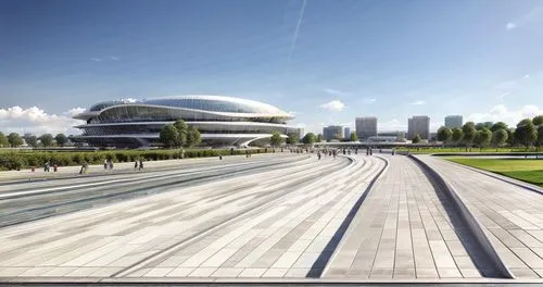 sunny day scenery, modern stadium architecture, open plaza,qlizabeth olympic park,olympic park,oval forum,stadium falcon,soccer-specific stadium,mercedes-benz museum,autostadt wolfsburg,ekaterinburg,f