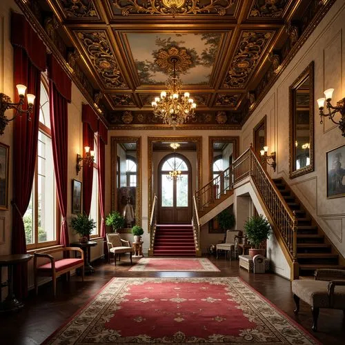 entrance hall,royal interior,foyer,villa balbianello,hallway,ornate room,corridor,ritzau,dolmabahce,residenz,villa cortine palace,hotel hall,lobby,villa d'este,europe palace,interior decor,cochere,hall,victorian room,parador