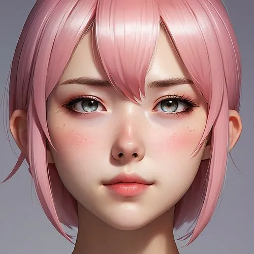 Generate an anime face with blushing cheeks and a shy, downward gaze.,nadeshiko,natsuki,serah,neopolitan,sakura,kofuku,luka,cosmetic,sakurai,natural cosmetic,nanami,haruno,natural pink,3d model,girl p