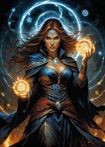 sorceress,goddess of justice,blue enchantress,the enchantress,wonderwoman,heroic fantasy,priestess,symetra,star mother,magic grimoire,mage,magus,fantasy woman,wonder woman,arcanum,light bearer,shaper,jaya,divination,scarlet witch,Illustration,American Style,American Style 02