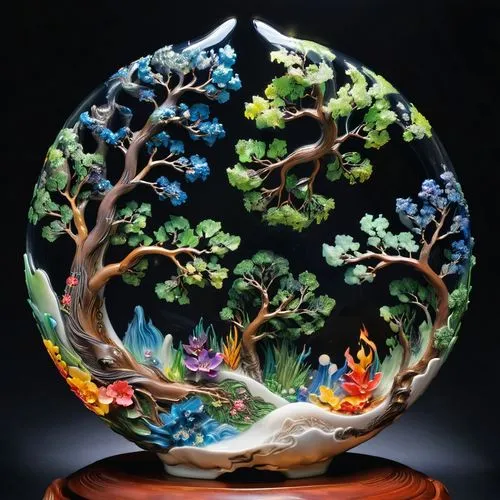 moorcroft,colorful tree of life,earth pot,flourishing tree,glass painting,glass ornament,christmas globe,ecosphere,mother earth,snowglobes,bonsai tree,celtic tree,earth fruit,glass sphere,terrarium,japanese garden ornament,norouz,tree of life,earth in focus,wood carving,Photography,Artistic Photography,Artistic Photography 02