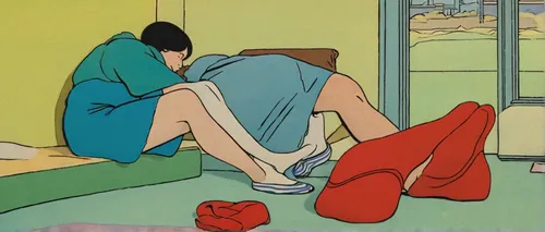 red shoes,shirakami-sanchi,mari makinami,tatami,holding shoes,sneakers,sakana,modern pop art,clamp,shoe,bathing shoes,woman on bed,futon,blue shoes,housework,sneaker,lupin,feet with socks,slipper,woman sitting,Illustration,American Style,American Style 14