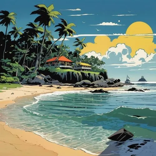 Pawn Town,dream beach,hawai,south pacific,hualalai,kekaulike,beach landscape,Illustration,American Style,American Style 09