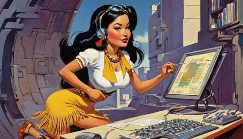 girl at the computer,women in technology,work from home,atari st,switchboard operator,work at home,computer addiction,typewriting,receptionist,secretary,retro women,telework,computer,office worker,telephone operator,bookkeeper,in a working environment,typing machine,man with a computer,freelance,Illustration,Retro,Retro 18