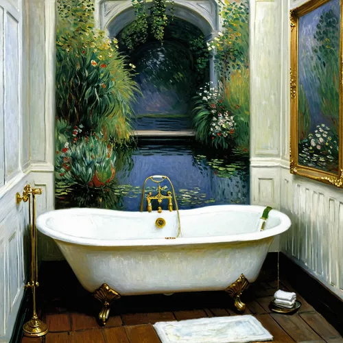 bathtub,the girl in the bathtub,luxury bathroom,tub,washbasin,bathroom,basin,bath,wash basin,baths,washroom,giverny,commode,bath oil,bathtub accessory,cistern,rest room,art nouveau,secret garden of venus,bathing,Art,Artistic Painting,Artistic Painting 04