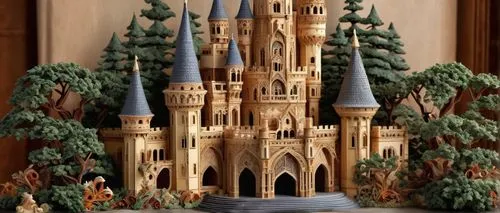 medieval castle, majestic architecture, grandeur, intricate stone carvings, tall spires, Gothic windows, ornate doorways, luxurious interior, velvet drapes, crystal chandeliers, lavish furnishings, re