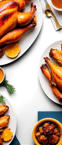 Delicious roasted turkey, golden brown skin, juicy meat, crispy wings, savory aroma, festive table setting, Thanksgiving theme, shallow depth of field, warm lighting, 3/4 composition, realistic textur