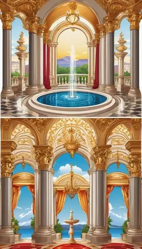 art deco background,background design,backgrounds,background vector,bathhouses,decorative fountains,hammam,backgrounds texture,ballroom,triptychs,panoramas,arabic background,cool backgrounds,cartoon video game background,ballrooms,3d background,triptych,venetian hotel,palaces,polyptych,Unique,Design,Sticker