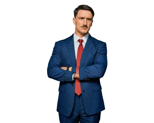 Hitler dibujo, muscular man, serious expression, short brown hair, brown eyes, thick eyebrows, white shirt, black tie, dark blue suit, formal wear, standing pose, hands behind back, strong jawline, re