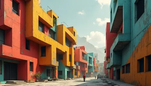 blocks of houses,colorful city,microdistrict,apartment blocks,apartment block,saturated colors,shaders,city blocks,cube stilt houses,townhouses,render,red place,blocks,shader,colorful facade,cubic,density,cubes,suburb,boardinghouses,Photography,General,Realistic