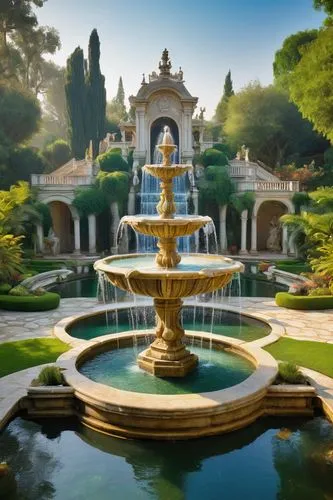 water palace,garden of the fountain,villa borghese,villa d'este,palace garden,decorative fountains,alcazar of seville,giarratano,lafountain,jardiniere,ephrussi,montecarlo,sanssouci,mozart fountain,villa cortine palace,villa balbianello,maximilian fountain,giardino,pedralbes,fountain,Illustration,Abstract Fantasy,Abstract Fantasy 16