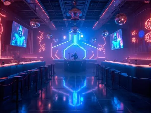 nightclub,neon coffee,spaceland,neon drinks,ufo interior,neon cocktails,retro diner,neon tea,neon ghosts,dancefloor,spaceship interior,blue room,cantina,neon light,sanctum,dance club,nightclubs,piano bar,diner,tron,Photography,General,Realistic