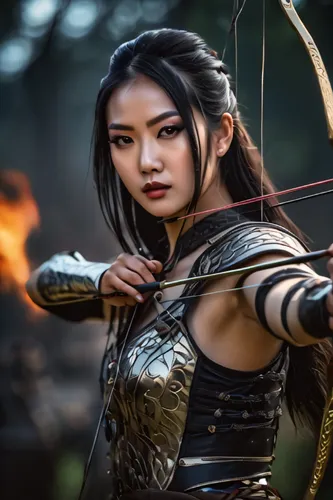 female warrior,mulan,warrior woman,bow and arrows,3d archery,archery,bows and arrows,awesome arrow,swordswoman,bow and arrow,katana,beautiful girls with katana,longbow,draw arrows,fantasy warrior,asian costume,bow arrow,dragon li,strong woman,strong women,Photography,General,Fantasy