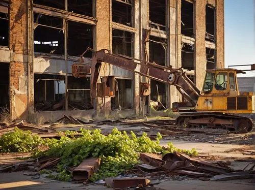 brownfields,demolition work,demolition,brownfield,demolishor,brickyards,redevelopment,abandoned factory,teardowns,building rubble,yellow machinery,foreclosing,bulldozed,detroit,dereliction,razed,demolitions,luxury decay,destroyed area,bulldoze,Conceptual Art,Sci-Fi,Sci-Fi 17