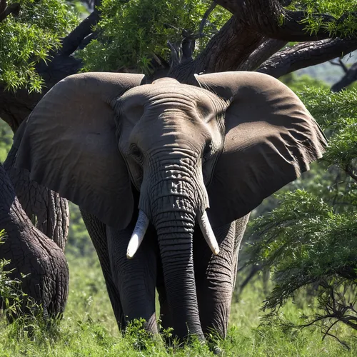 African elephant (Loxodonta africana) sheltering from the heat under a tree canopy, Serengeti National Park, UNESCO World Heritage Site, Tanzania, East Africa, Africa,african bush elephant,african ele