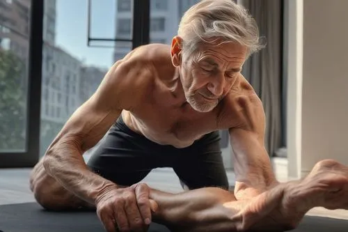 a picture taken with an iphone 10 of a 60 year old man stretching his joints,ashtanga,vinyasa,asana,asanas,sarcopenia,feldenkrais,chaturanga,iyengar,yoga guy,karolyi,yogacara,pattabhi,push up,cardiac 