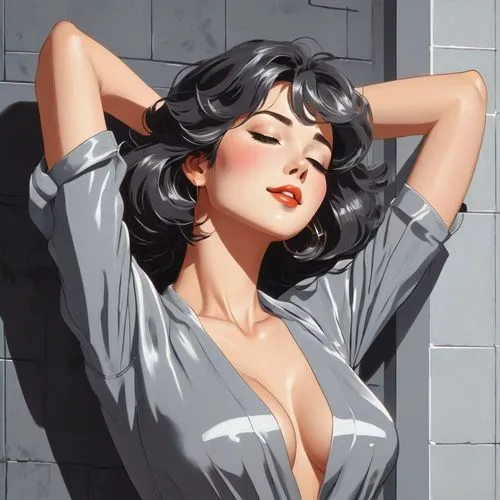 vettriano,retro pin up girl,fujiko,pin-up girl,retro woman,pin up girl,Illustration,Japanese style,Japanese Style 19