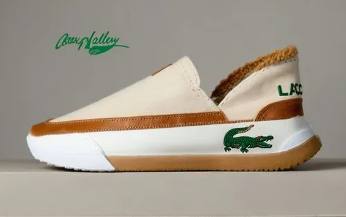 Canvas upper with leather trim, wool collar, soft rubber sole with "Lacoste" logo, natural color with tan accent color scheme ,Lacoste comfort canvas sneaker,lacoste,leprechaun shoes,pumas,espadrille,