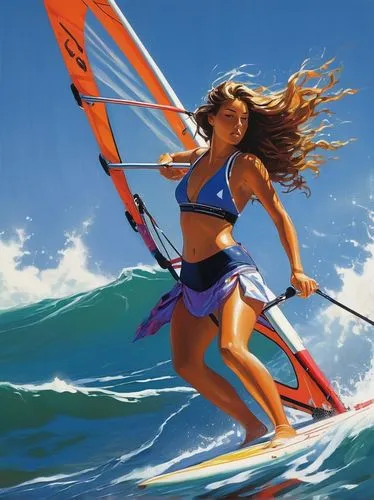 
Clad in a vibrant bathsuit that hugs her curves, she stands poised on her windsurf board. The salty spray kisses her face as she harnesses the wind, her muscles rippling with each powerful stroke. He