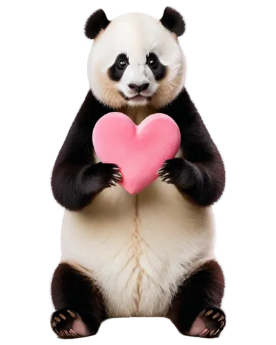 Cute panda, white fur, black eyes, pink nose, sitting, holding heart-shaped sign, "I love you" written in Chinese, sweet expression, soft focus, warm lighting, pastel color tone, shallow depth of fiel