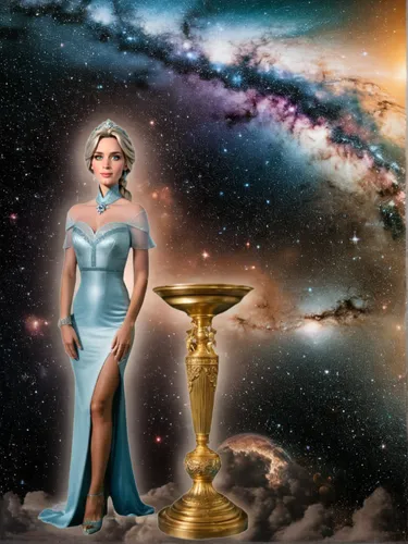 celestial body,photomanipulation,photomontage,image manipulation,celestial bodies,photo manipulation,heliosphere,chalice,golden candlestick,priestess,astronomer,astral traveler,star mother,digital compositing,celestial,horoscope libra,fantasy woman,hourglass,connie stevens - female,callisto